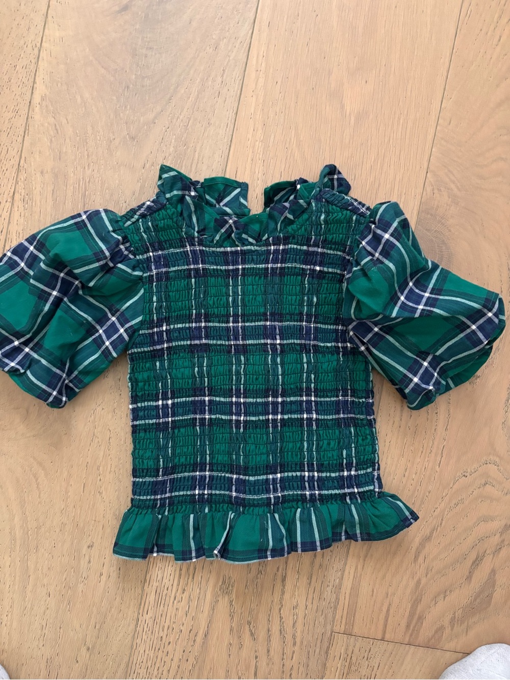 Janie & Jack Size 4 Green Plaid Smocked Kids Top